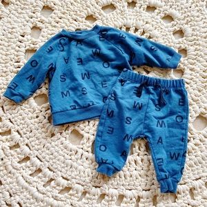 PL Baby Awesome Blue Letter Sweat Suit Set Crewneck Sweatpants Size 3 Months
